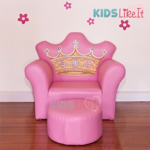 DESIGNER Kids GIRLS PINK Little Princess CROWN SOFA CHAIR w/ FOOTSTOOL